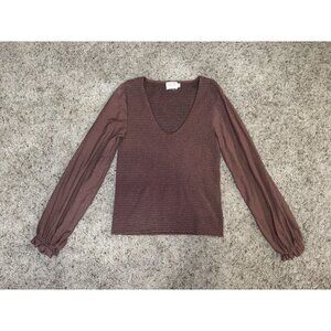 NATION LTD Smocked Blouse Top Pima Cotton Puff Sleeve Scoop Neck Casual LARGE